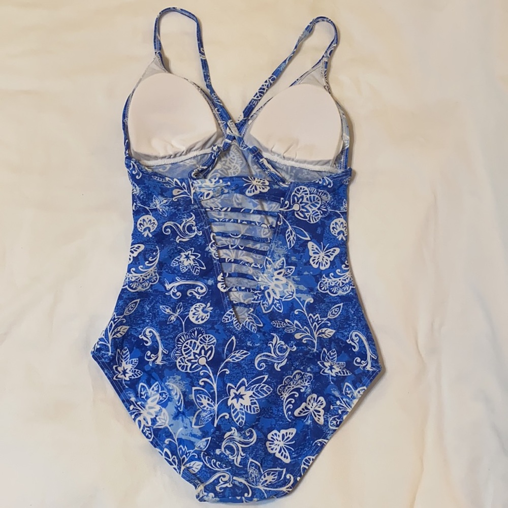 Bawdy Blue Tropical One Piece Swimsuit, Small - Picture 2 of 8
